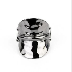 High Stakes Gleam Black Ring Oversized Paparazzi Bold Silver Statement Ring